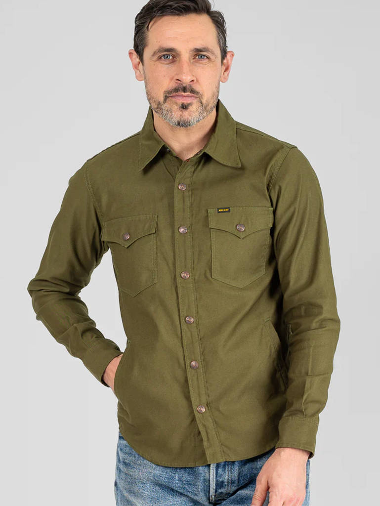 Iron Heart Denim IHSH-425-OLV Olive 8oz Military Whipcord CPO