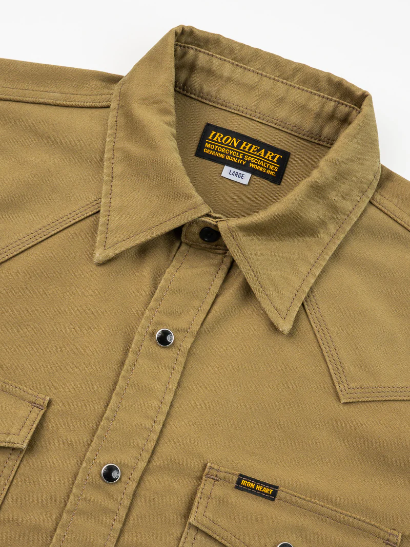 Iron Heart Denim IHSH-426-KHA 12oz Military Moleskin Western Shirt - Khaki