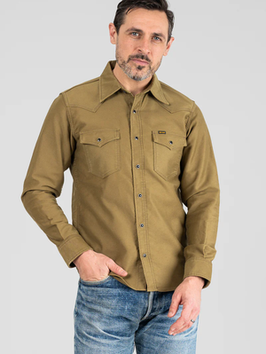 Iron Heart Denim IHSH-426-KHA 12oz Military Moleskin Western Shirt - Khaki