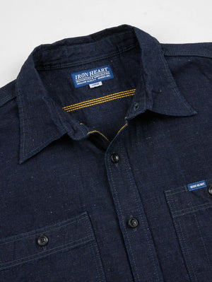 Iron Heart Denim IHSH-443-IND 7oz Cotton Linen Chambray Work Shirt - Indigo