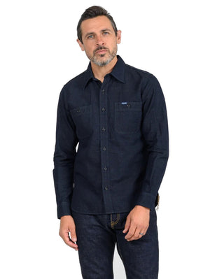 Iron Heart Denim IHSH-443-IND 7oz Cotton Linen Chambray Work Shirt - Indigo