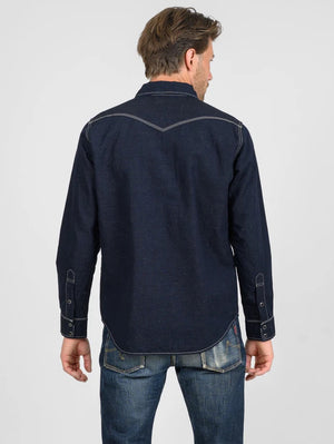 Iron Heart Denim IHSH-444-IND 7oz Cotton Linen Chambray Western Shirt - Indigo