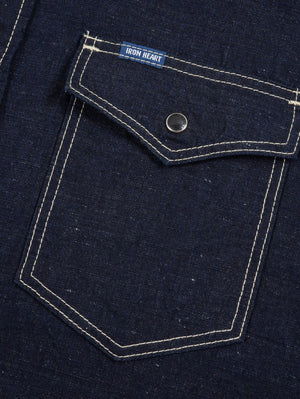 Iron Heart Denim IHSH-444-IND 7oz Cotton Linen Chambray Western Shirt - Indigo
