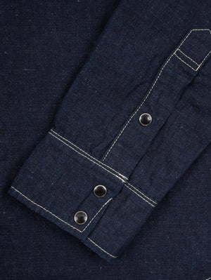 Iron Heart Denim IHSH-444-IND 7oz Cotton Linen Chambray Western Shirt - Indigo