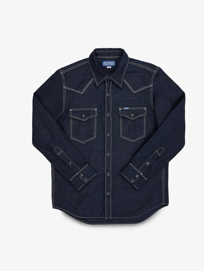 IRON HEART　ヘビーカルゼ ウエスタンシャツ　サイズM Iron Heart Denim IHSH-444-IND 7oz Cotton Linen Chambray Western