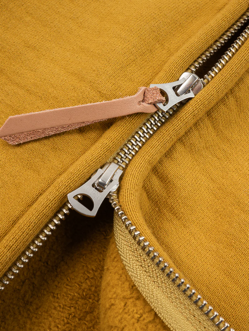 Iron Heart Denim IHSW-81L-MUS-NP 14oz Ultra Heavyweight Loopwheel Cotton Zippered Hoodie - Mustard