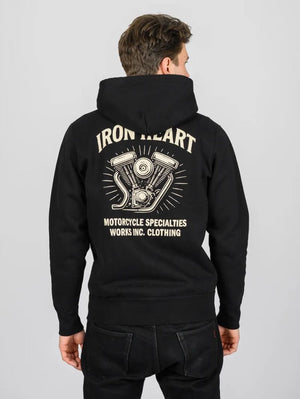 Iron Heart Denim IHSW-83L-BLK Black Printed 14oz Ultra Heavyweight Loopwheel Cotton Zip Up Hoodie 