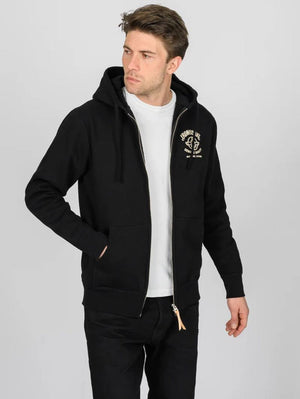 Iron Heart Denim IHSW-83L-BLK Black Printed 14oz Ultra Heavyweight Loopwheel Cotton Zip Up Hoodie 