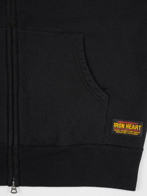 Iron Heart Denim IHSW-83L-BLK Black Printed 14oz Ultra Heavyweight Loopwheel Cotton Zip Up Hoodie 