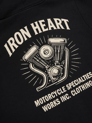 Iron Heart Denim IHSW-83L-BLK Black Printed 14oz Ultra Heavyweight Loopwheel Cotton Zip Up Hoodie 