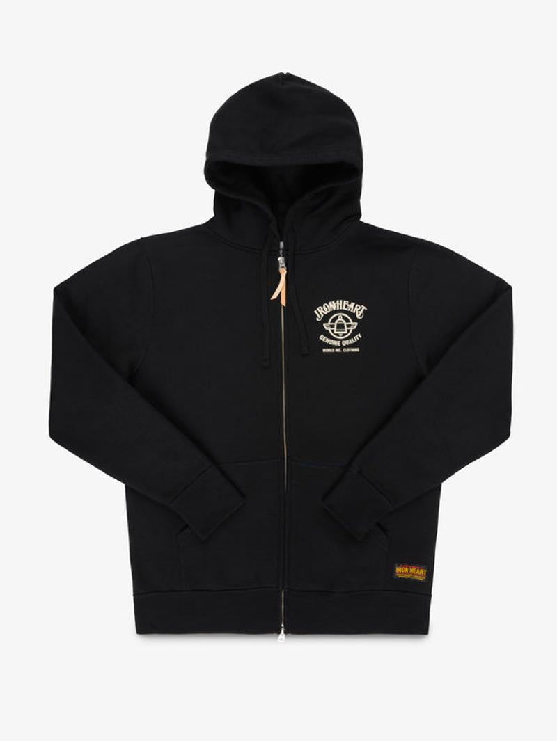 Iron Heart Denim IHSW-83L-BLK Black Printed 14oz Ultra Heavyweight Loopwheel Cotton Zip Up Hoodie 