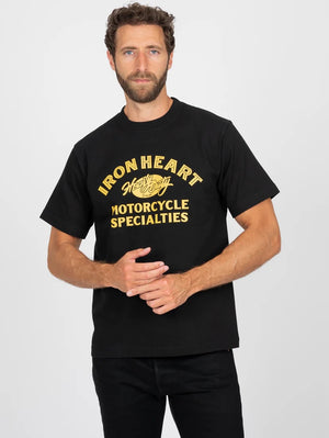 Iron Heart Denim IHT-2602-BLK 7.5oz Printed Loopwheel Crew Neck T-Shirt Black