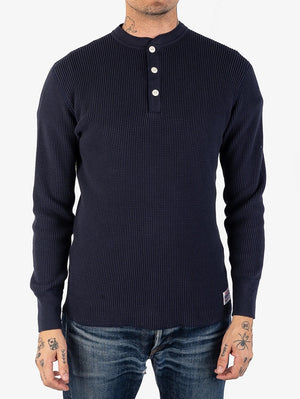 Iron Heart Denim IHTL-1213-NAV Navy Waffle Knit Long Sleeved Thermal Henley
