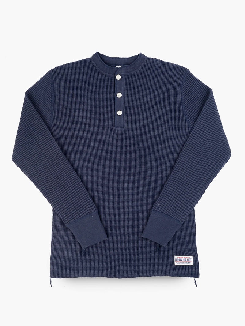 Iron Heart Denim IHTL-1213-NAV Navy Waffle Knit Long Sleeved Thermal Henley