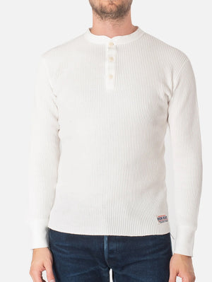 Iron Heart Denim IHTL-1213-WHT White Waffle Knit Long Sleeved Thermal Henley