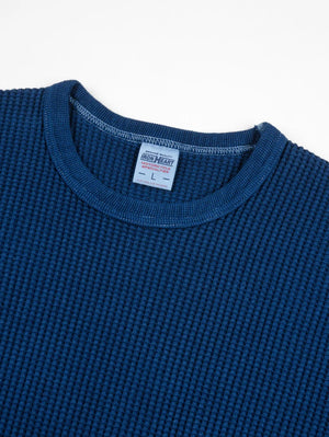 Iron Heart Denim IHTL-1301-IND Waffle Knit Long Sleeved Crew Neck Thermal Top - Indigo Dyed