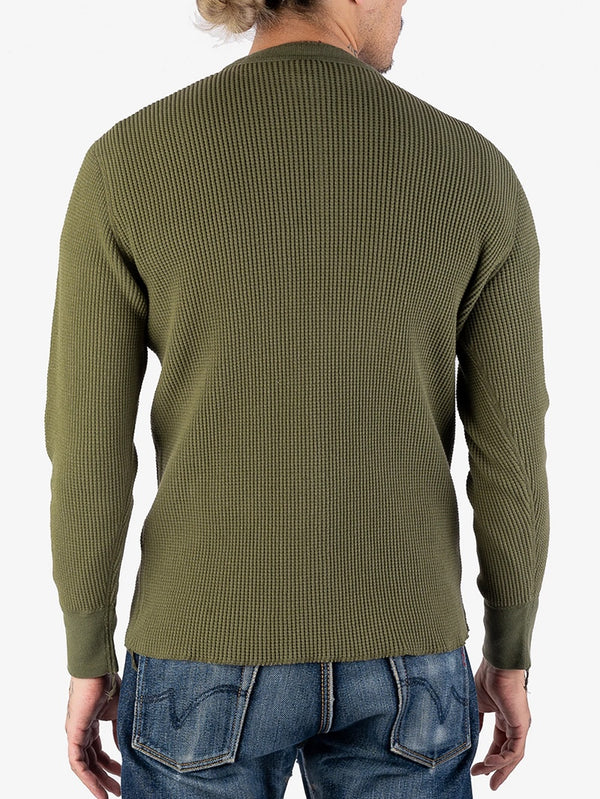 Iron Heart Denim IHTL-1213-OLV Olive Waffle Knit Long Sleeved