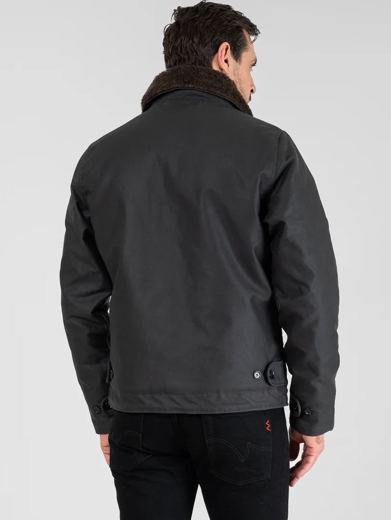 Iron Heart IHM-37-BLK Oiled Black Whipcord N1 Deck Jacket
