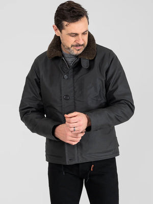 Iron Heart IHM-37-BLK Oiled Black Whipcord N1 Deck Jacket