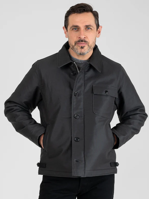 Iron Heart IHM-45-BLK Black Oiled Whipcord A2 Deck Jacket