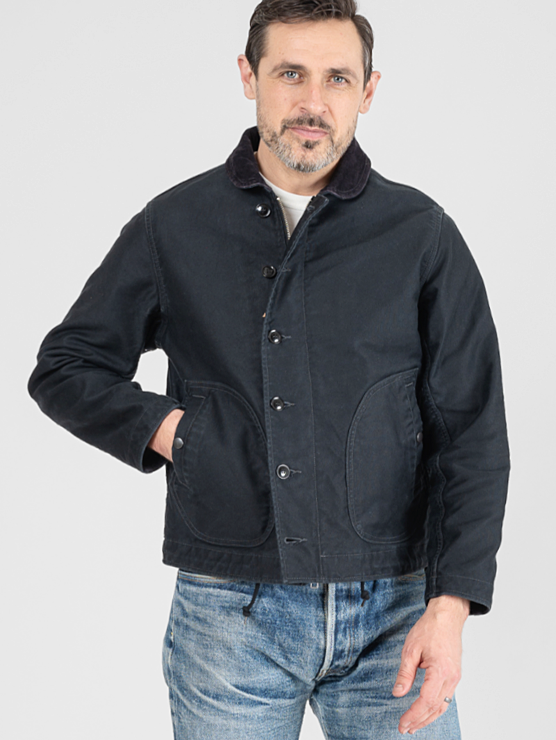 Iron Heart IHM-48-BLK 12oz Whipcord Lightweight N1 Deck Jacket - Black