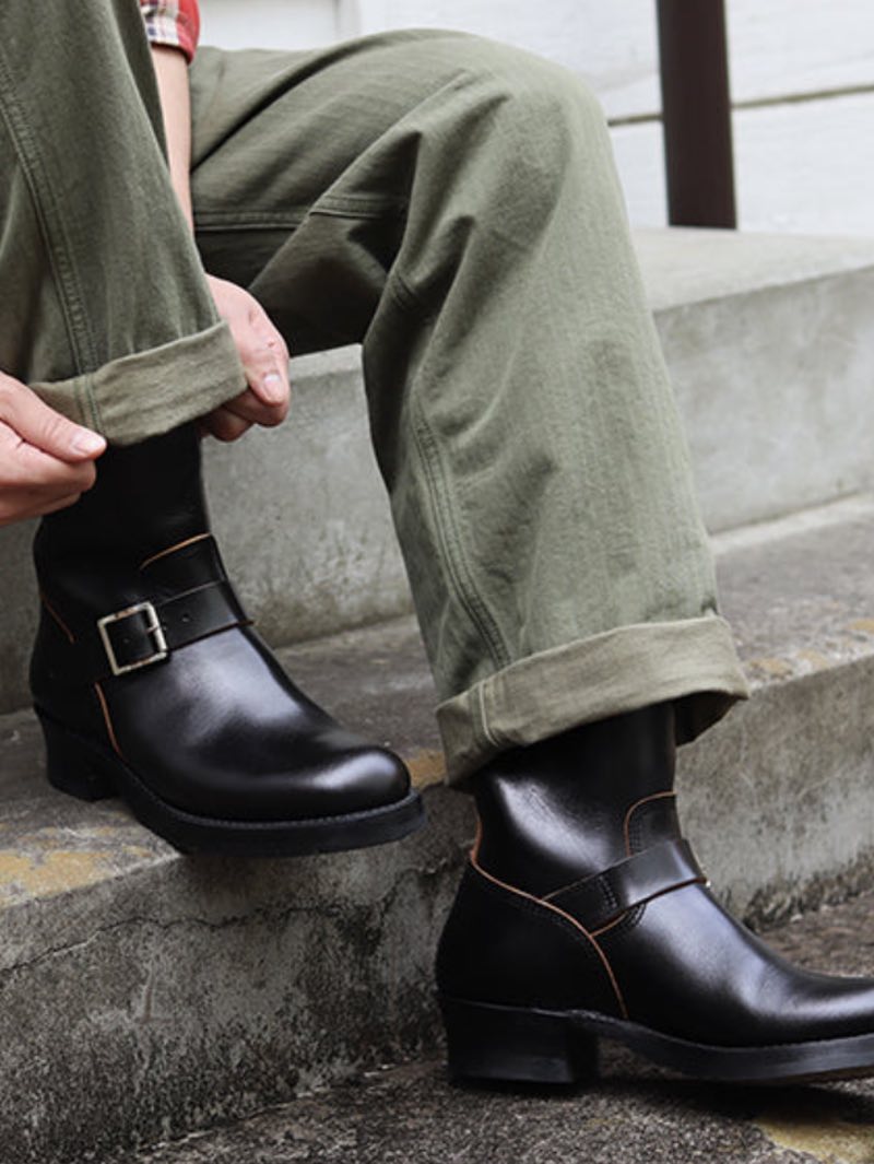 John Lofgren Black Wabash Engineer Boots Shinki Hikaku Horsebutt Leather