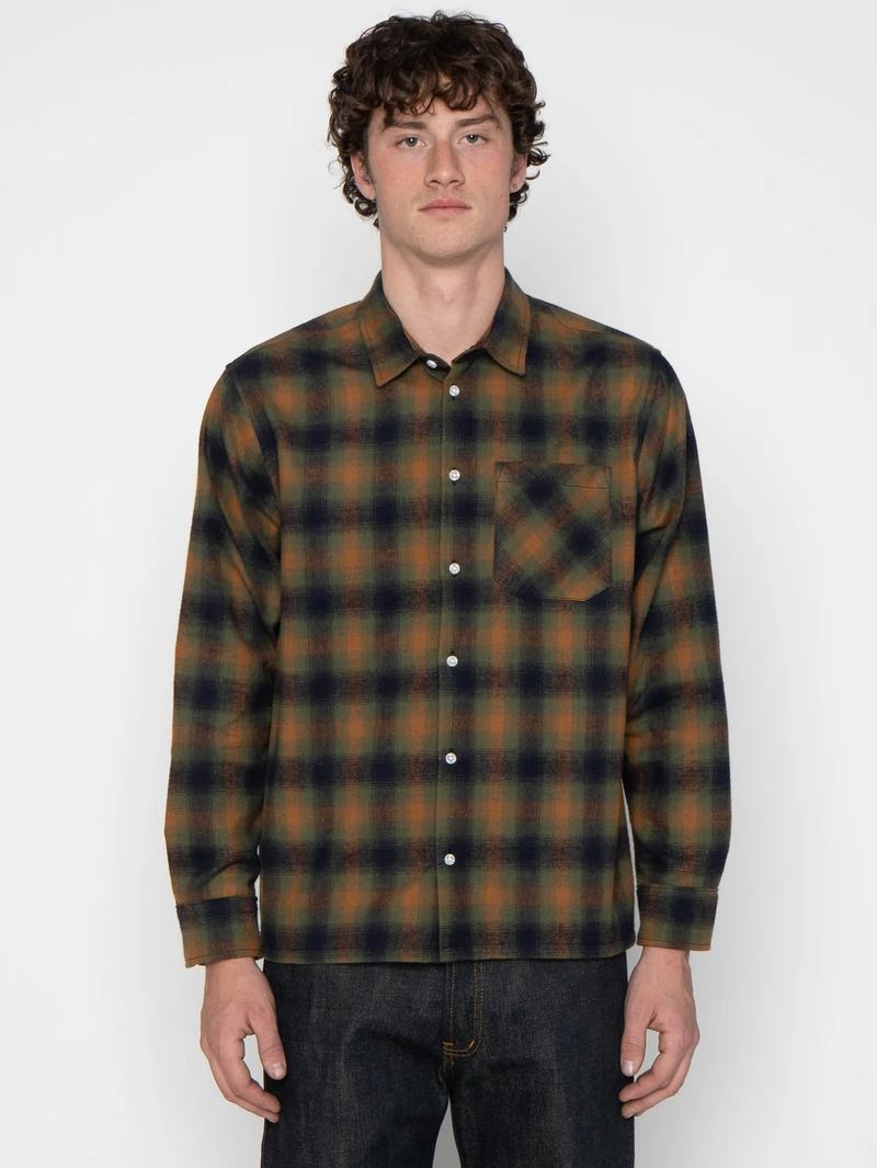 Naked & Famous Denim Moss Green True Shirt Shaggy Flannel