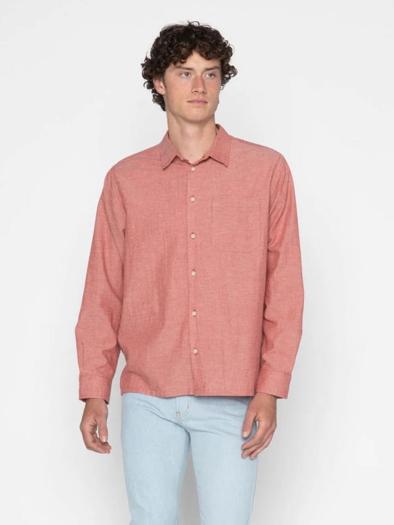 Naked & Famous Denim Red True Shirt Selvedge Chambray Shirt