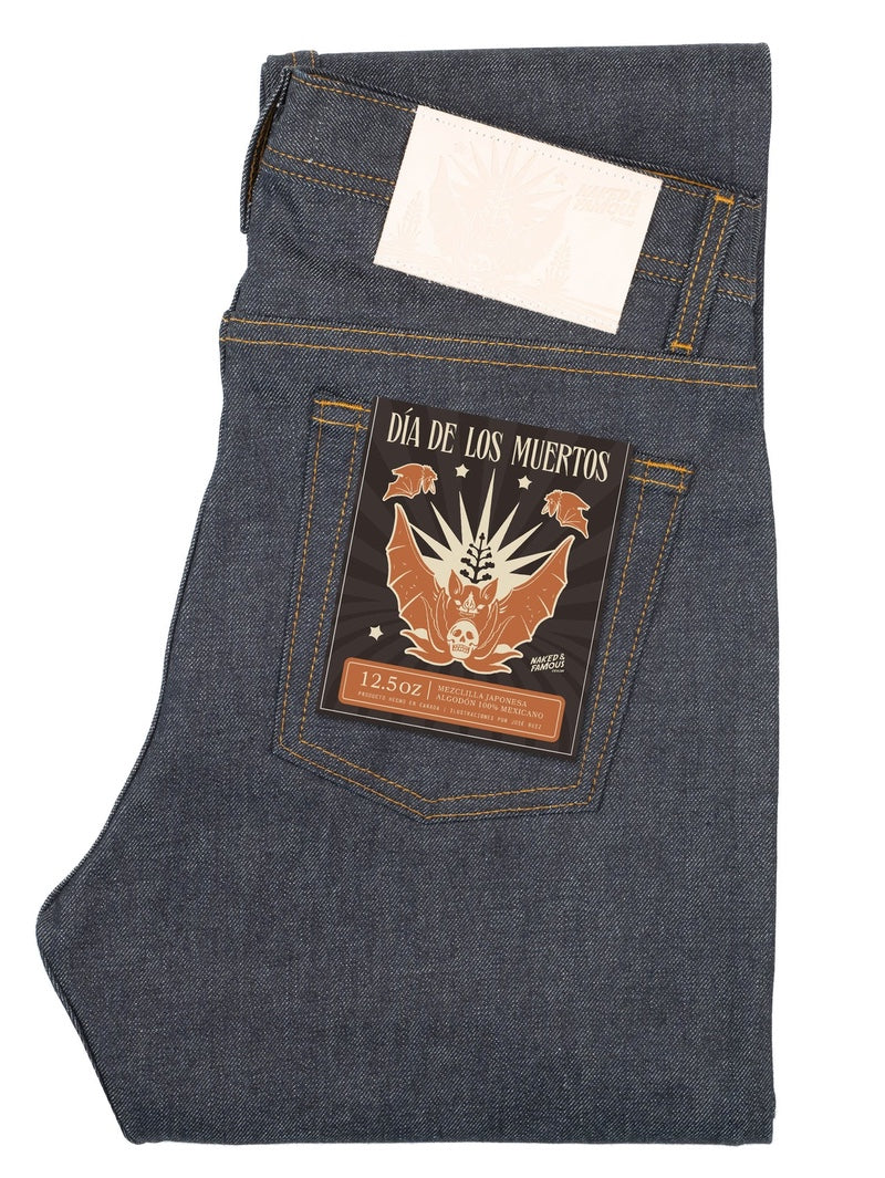 Naked & Famous  Denim Strong Guy Dia De Los Muertos Bat Selvedge Indigo