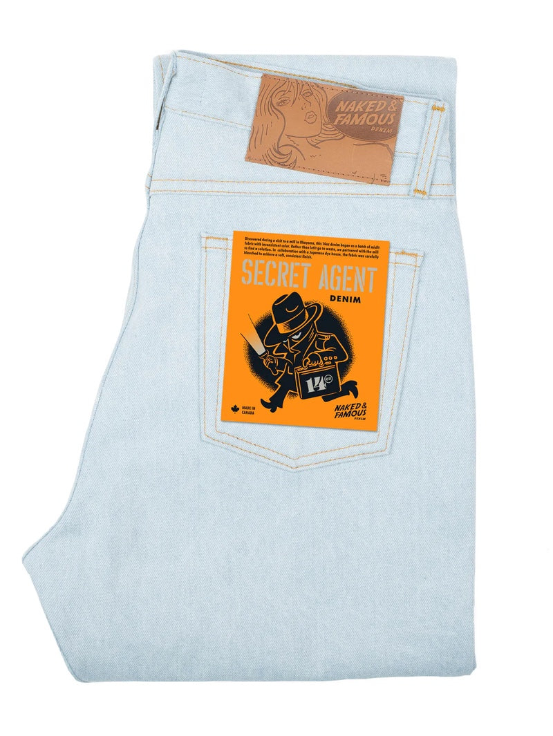 Naked & Famous True Guy Secret Agent Bleach Blue Jeans