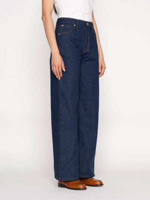 Naked & Famous Wide Wild West - 2x1 Nep Dungaree Denim - Mid Indigo