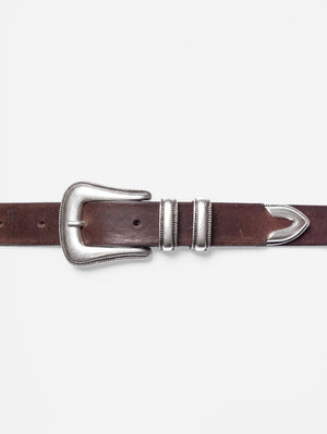 Nudie Jeans Dark Brown Western Silver Belt