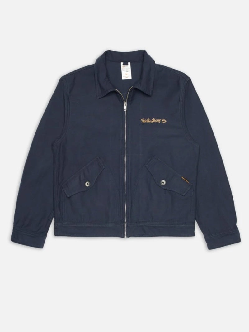 Nudie Jeans Navy Blake Zip Jacket Back Sateen Jacket