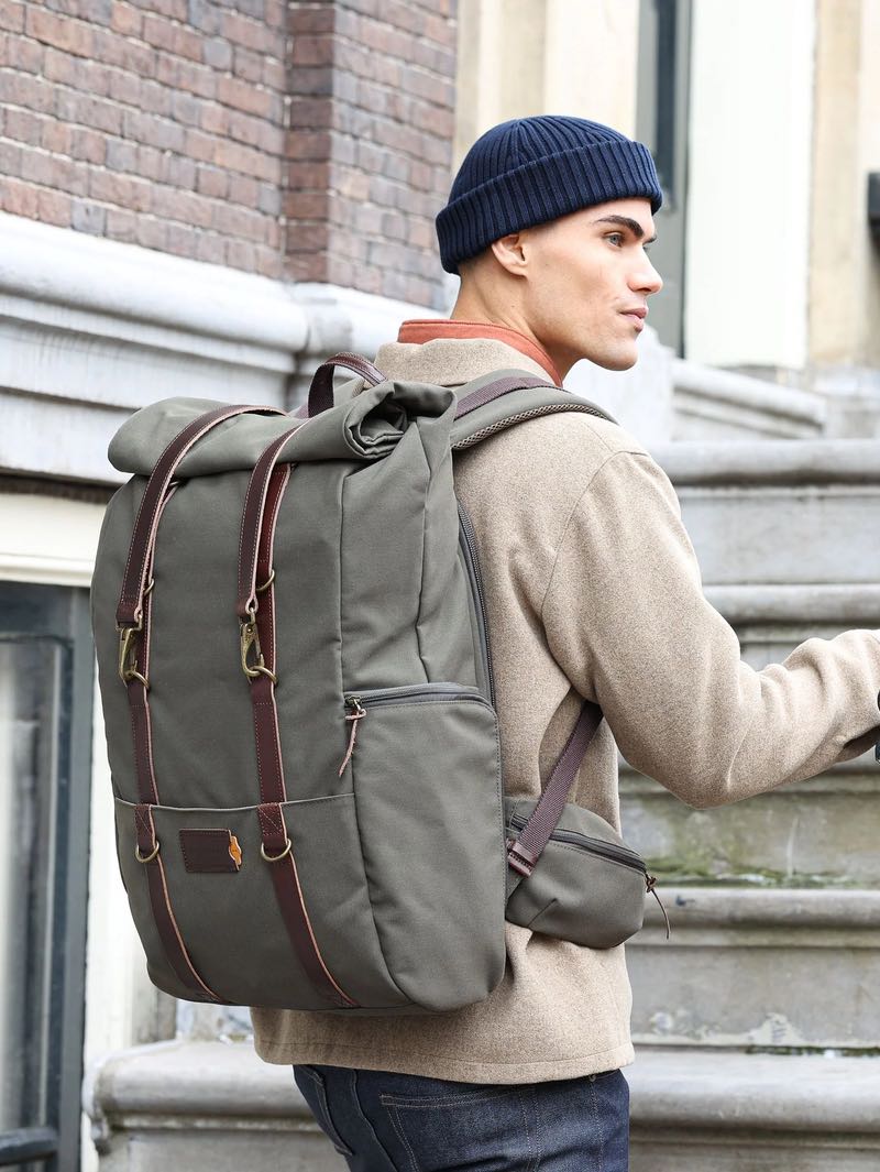 Property Of... | Karl Travel Backpack | Dark Forest/ Dark Brown | Recycled PET | Vintage Look | Unisex