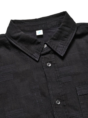 Pure Blue Japan 2239-BK Jacquard Patchwork Shirt - Double Black