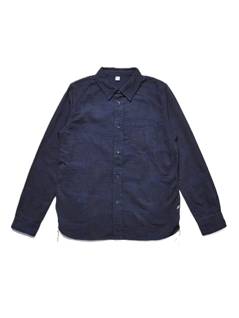 Pure Blue Japan 2239-ID Jacquard Patchwork Shirt - Double Indigo