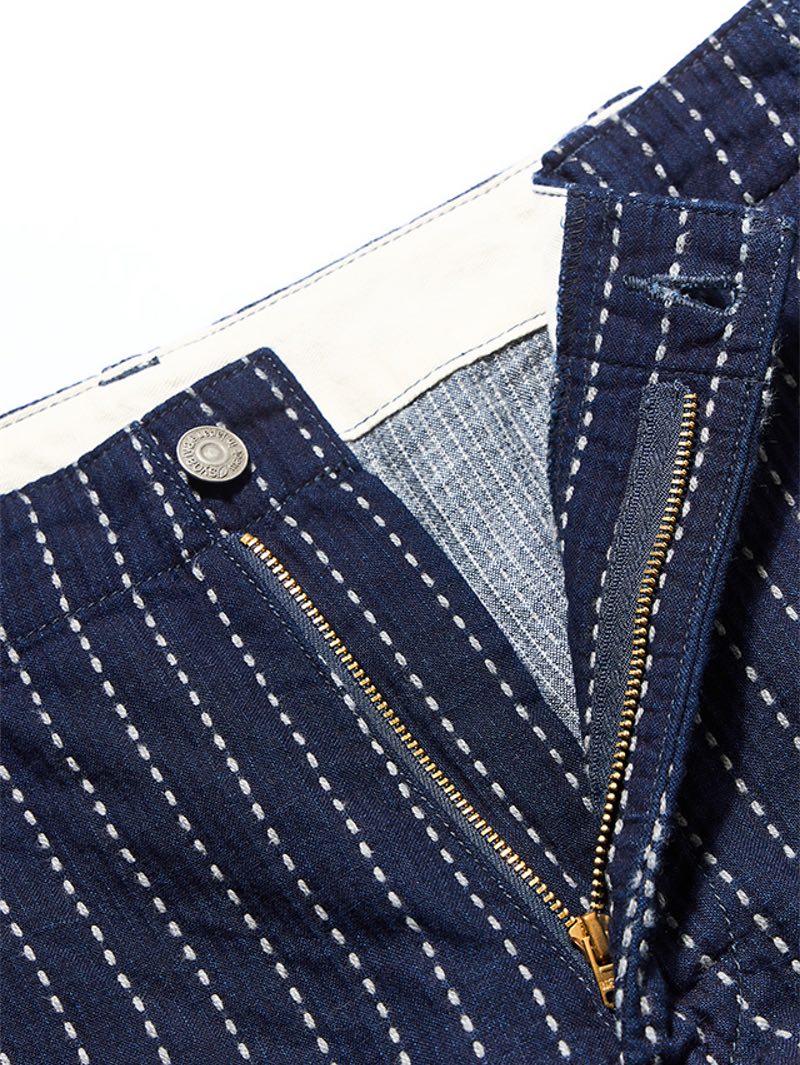 Pure Blue Japan Wide Stitch Stripe Comfortable Trousers - Indigo x Thick Stripe