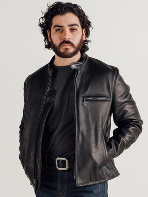 Schott 530 Black Waxed Natural Pebbled Cowhide Café Leather Jacket