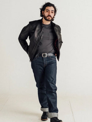 Schott 530 Black Waxed Natural Pebbled Cowhide Café Leather Jacket