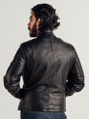 Schott 530 Black Waxed Natural Pebbled Cowhide Café Leather Jacket