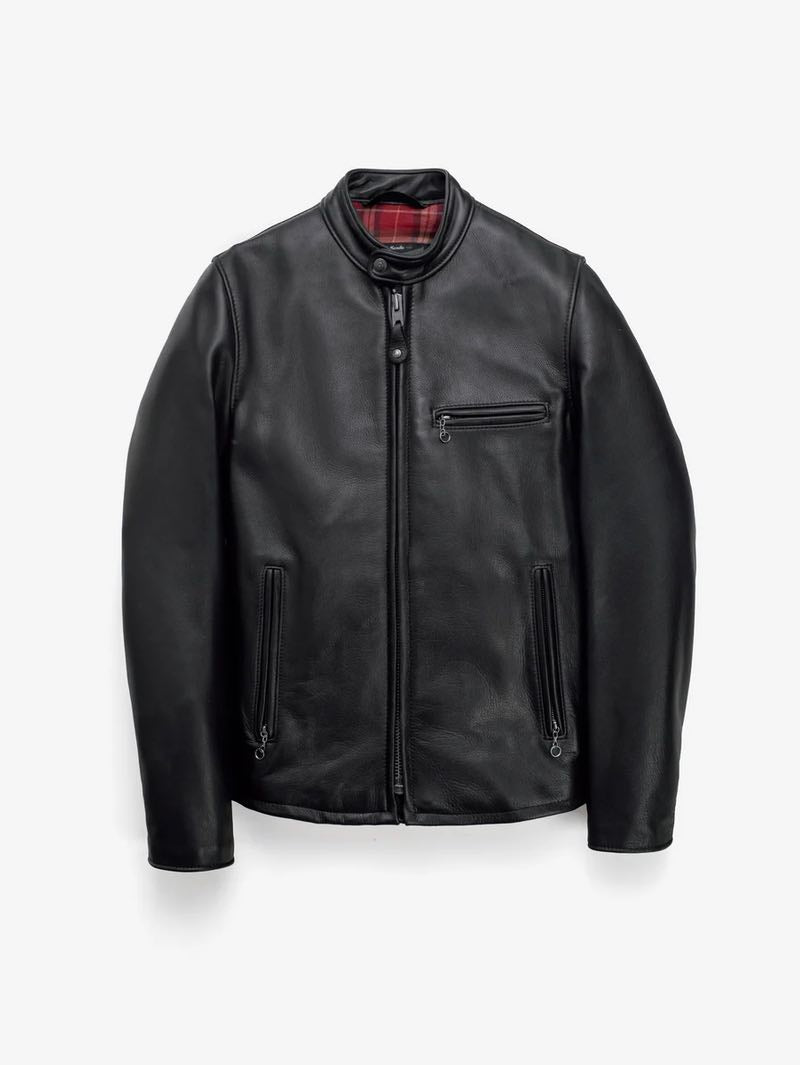 Schott 530 Black Waxed Natural Pebbled Cowhide Café Leather Jacket