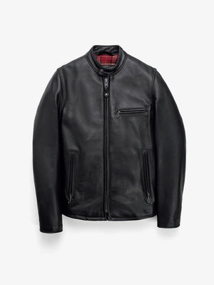 Schott 530 Black Waxed Natural Pebbled Cowhide Café Leather Jacket