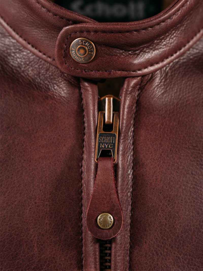 Schott 530 Wine Waxed Natural Pebbled Cowhide Café Leather Jacket