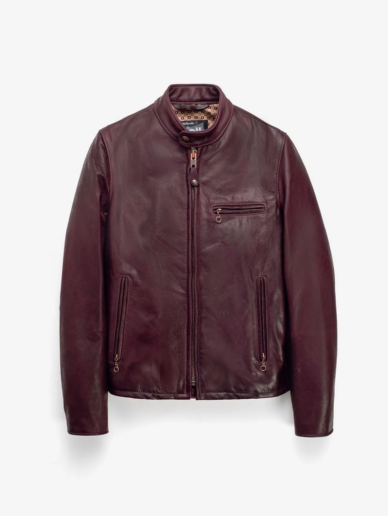 Schott 530 Wine Waxed Natural Pebbled Cowhide Café Leather Jacket