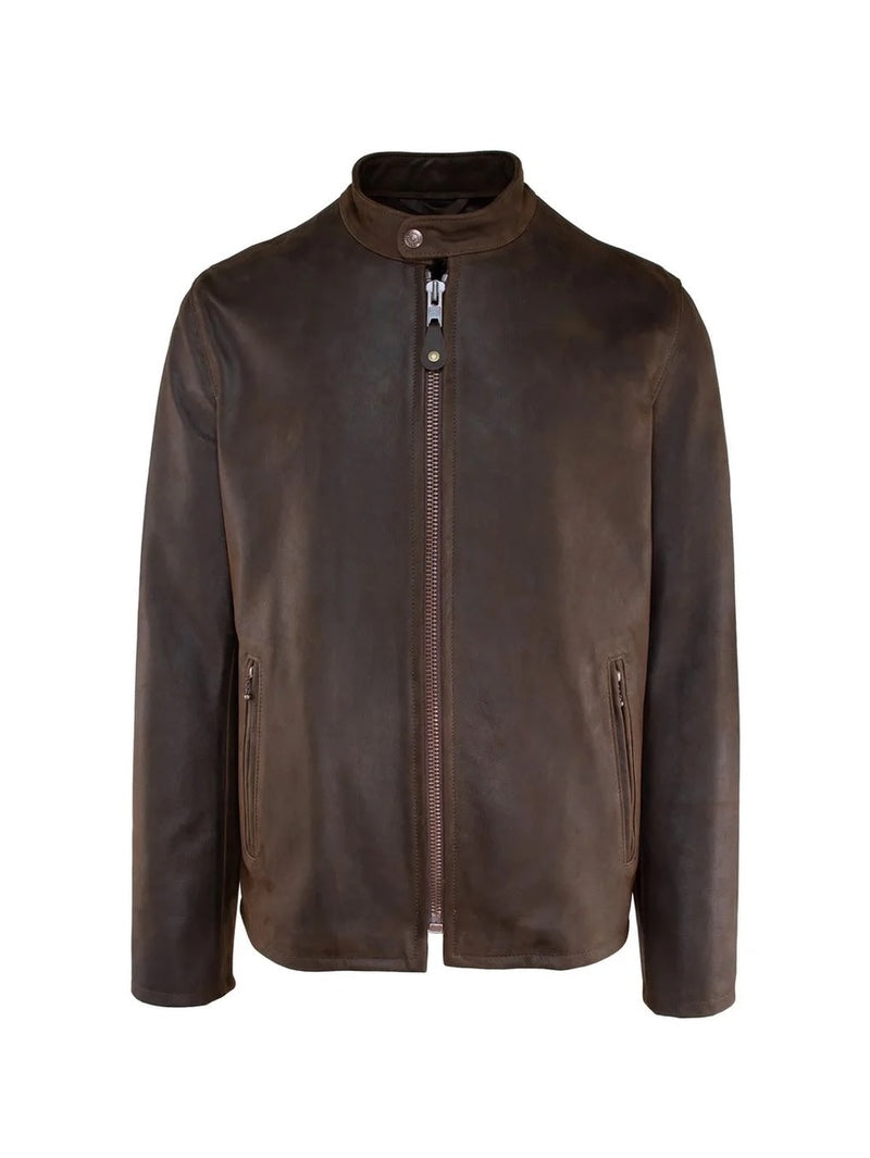Schott 554 Brown Lightweight Nubuck Cowhide Cafe Racer Jacket