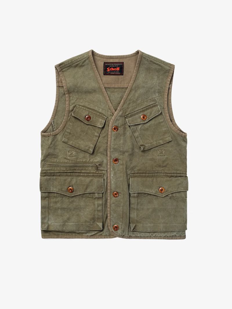Schott 8530V Olive Stone Washed Utility Vest