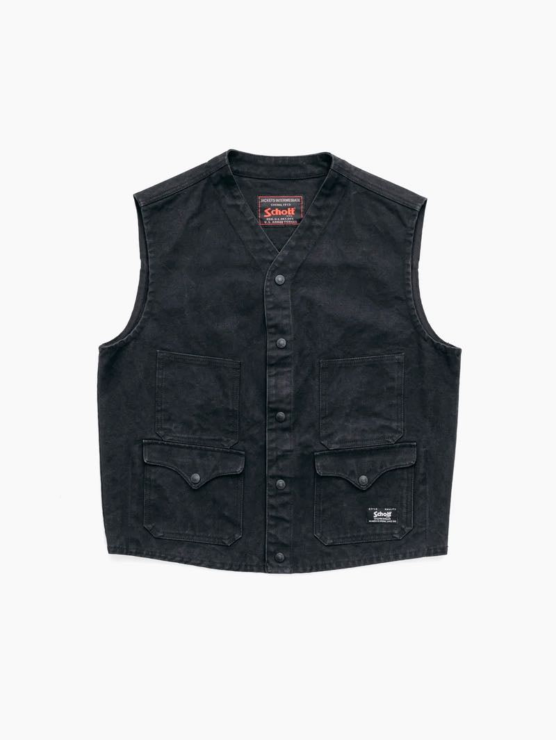 Schott 8601V Black Cotton Canvas Utility Vest