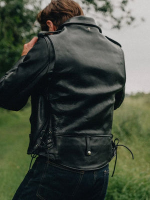 Schott P125H Black Laced Horween Horsehide Perfecto® Motorcycle Jacket