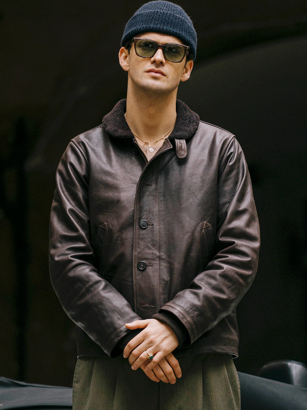 SHANGRI-LA OUTDOOR ハードシェルジャケット 定11万イタリア製 Shangri-La Heritage “Deck” N-1 Testa di Moro Leather Jacket