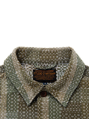 Studio D'Artisan Army Green NORAGI SASHIKO Short-Sleeved Shirt 5657